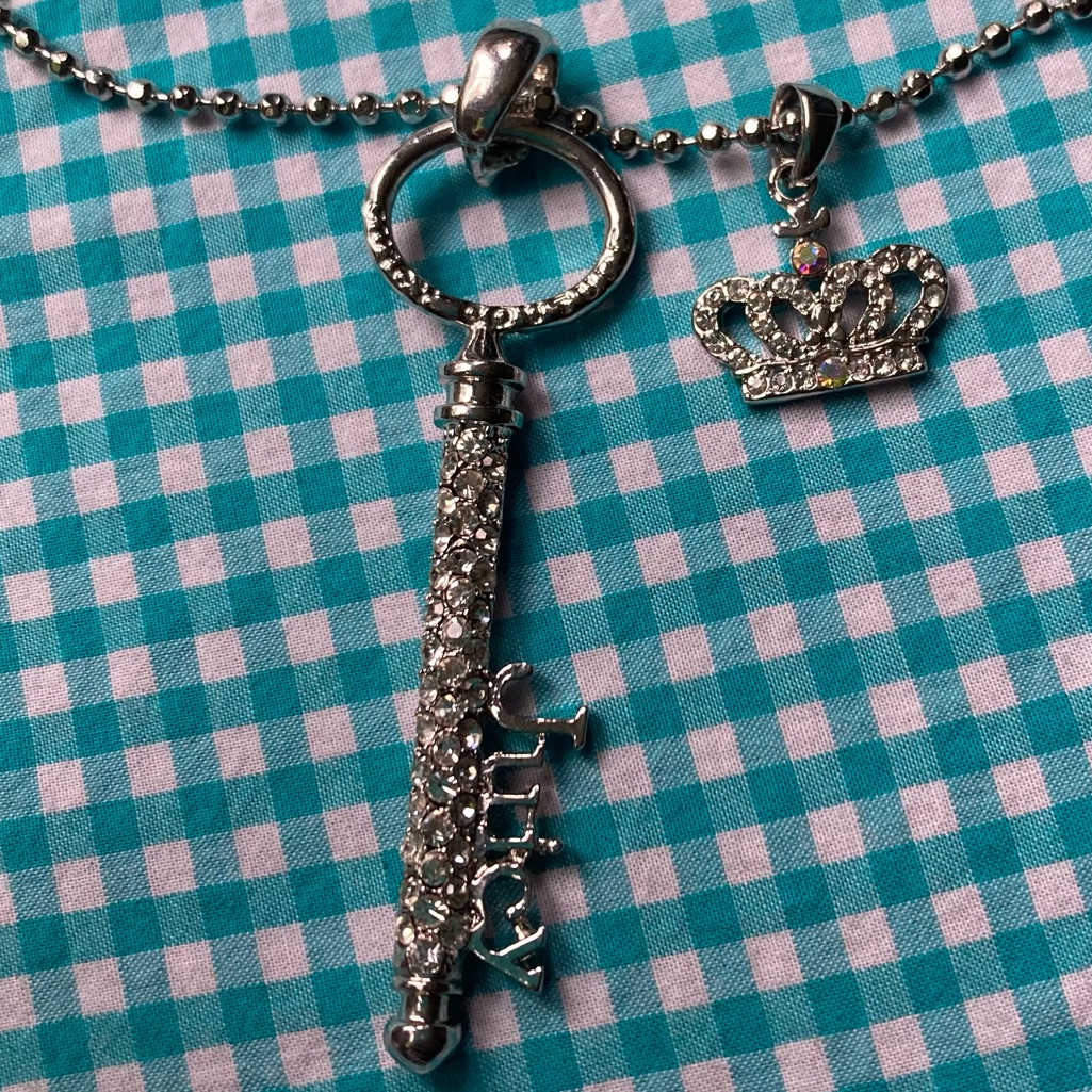 Juicy Couture Silver Tone Key & Crown Pendant Necklace